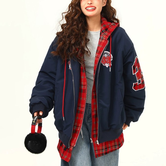 checked hooded number jacket　チェックフードナンバージャケット　J2174