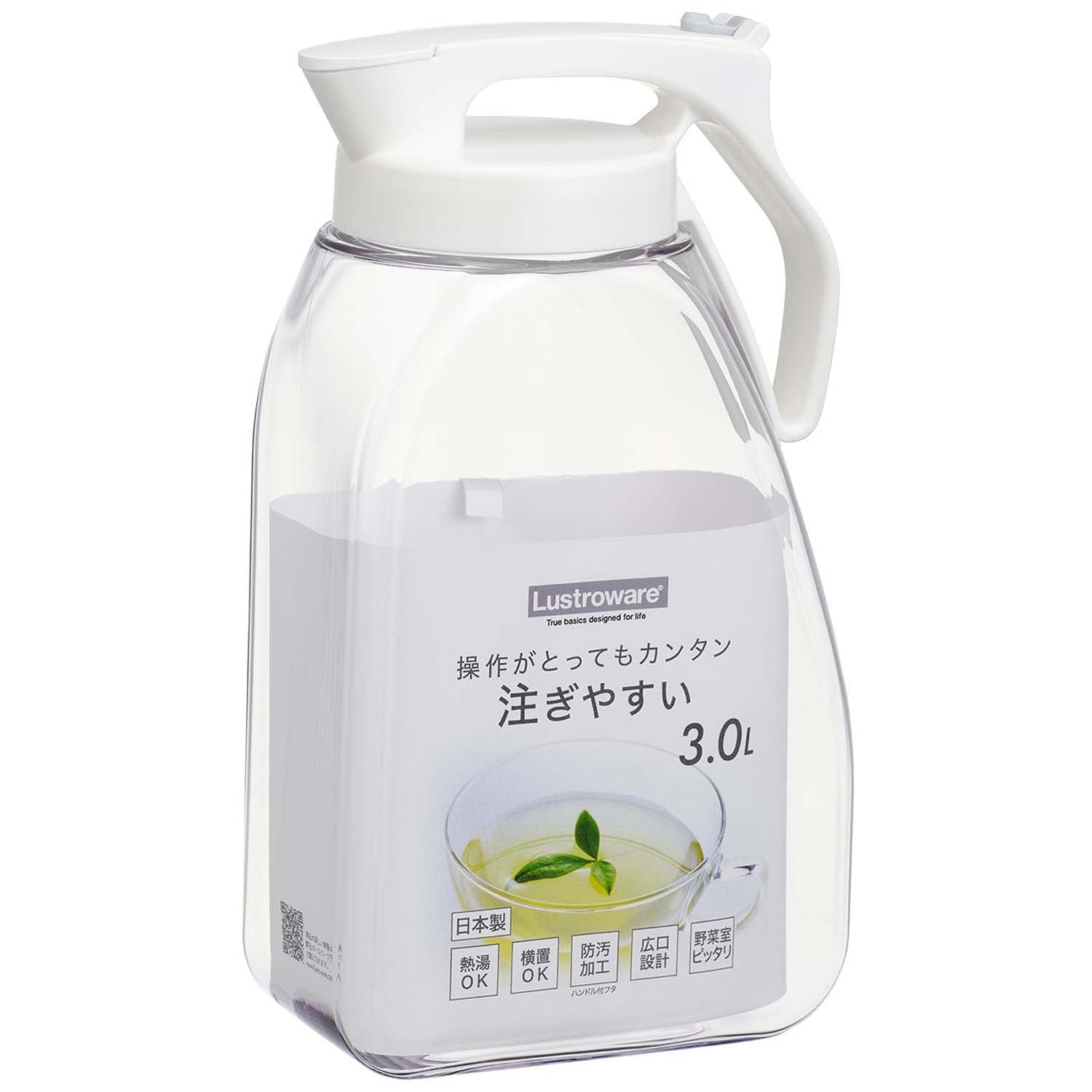 【人気】岩崎工業 ワンプッシュピッチャー 冷水筒 耐熱 縦横置き 3.0L ホワイト 幅17×奥行10.2×高さ29.8cm K-1289 WH 日本製