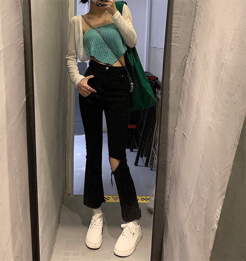 ブラックジーンズ サマースリムハイウェストパンツ 夏物 クレセントシティ30297433700