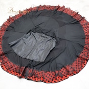 フラメンコ 衣装 ファルダ スカート ブラック系 プリマブティック ボランテ 水玉 ドット柄 フリル 練習 レッスン 伸縮 ストレッチ ボリューム prima boutique 黒 赤 ダンス衣装 ステージ イベント かわいい レッド系