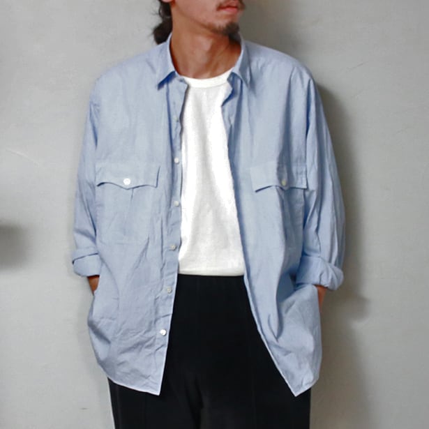 Porter Classic ROLL UP STRIPE SHIRT - LOGO BLACK - ポーター