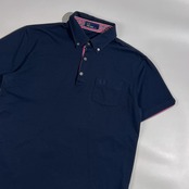 FRED PERRY フレッドペリー 襟裏 袖先裏 チェック 鹿の子 半袖 ポロシャツ サイズ L /ネイビー系 メンズ