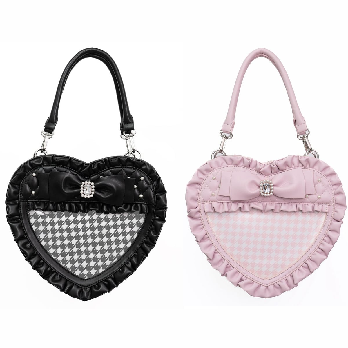 千鳥格子クリア窓・キルティングハートバッグ | Maiden's Rêve