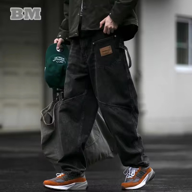 Utility-Pocket Wide Jeans Pants【B0527】