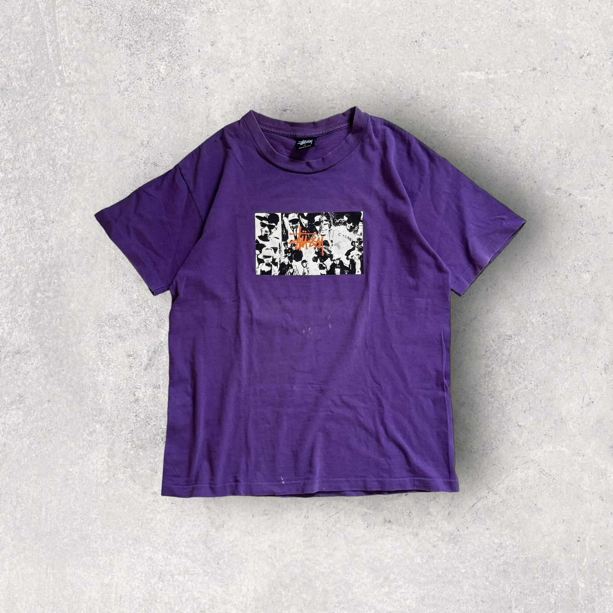 "90's STUSSY" print t-shirt made in USA