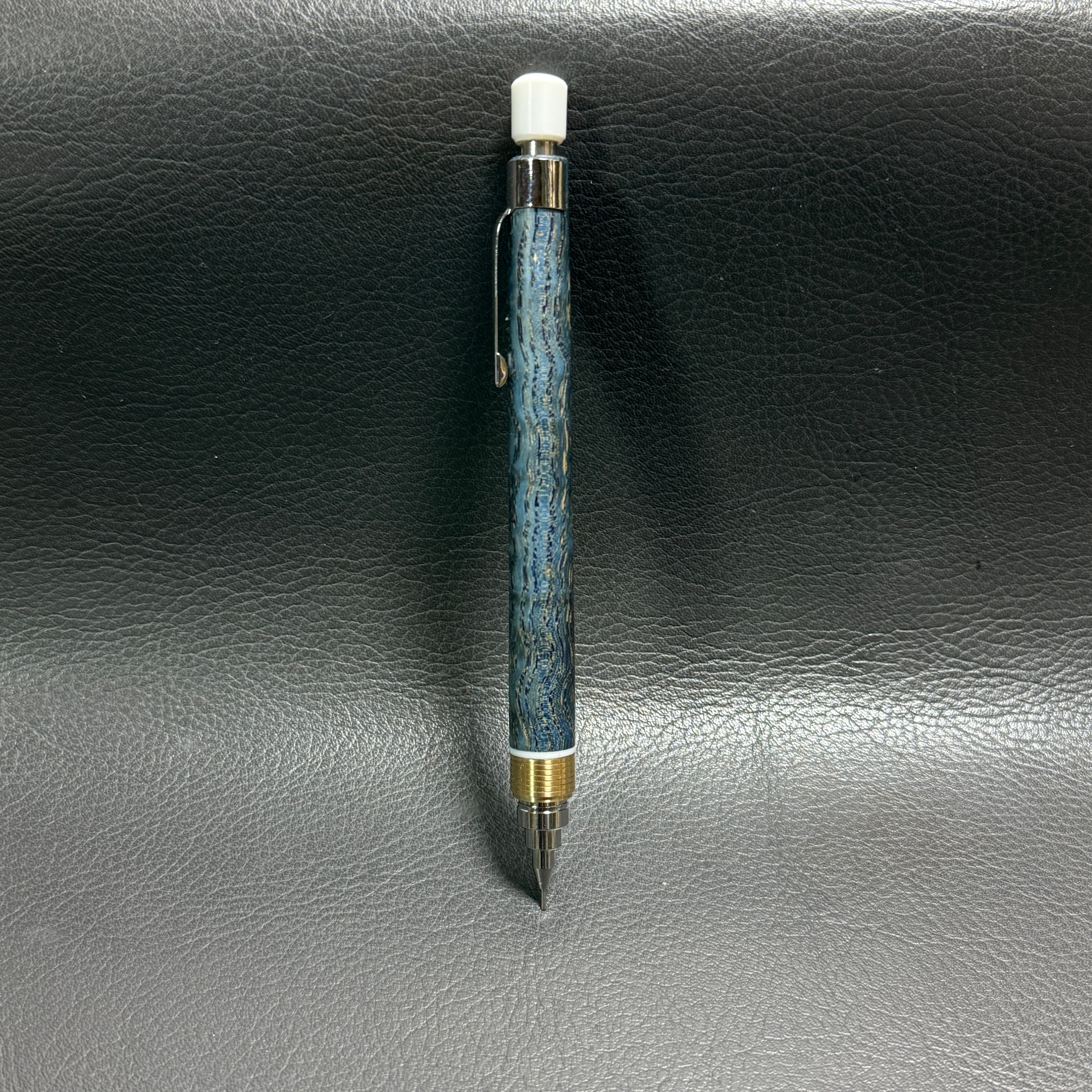 563タモ玉杢・波杢スタビ 木製シャーペン 超低重心溝つき 真鍮