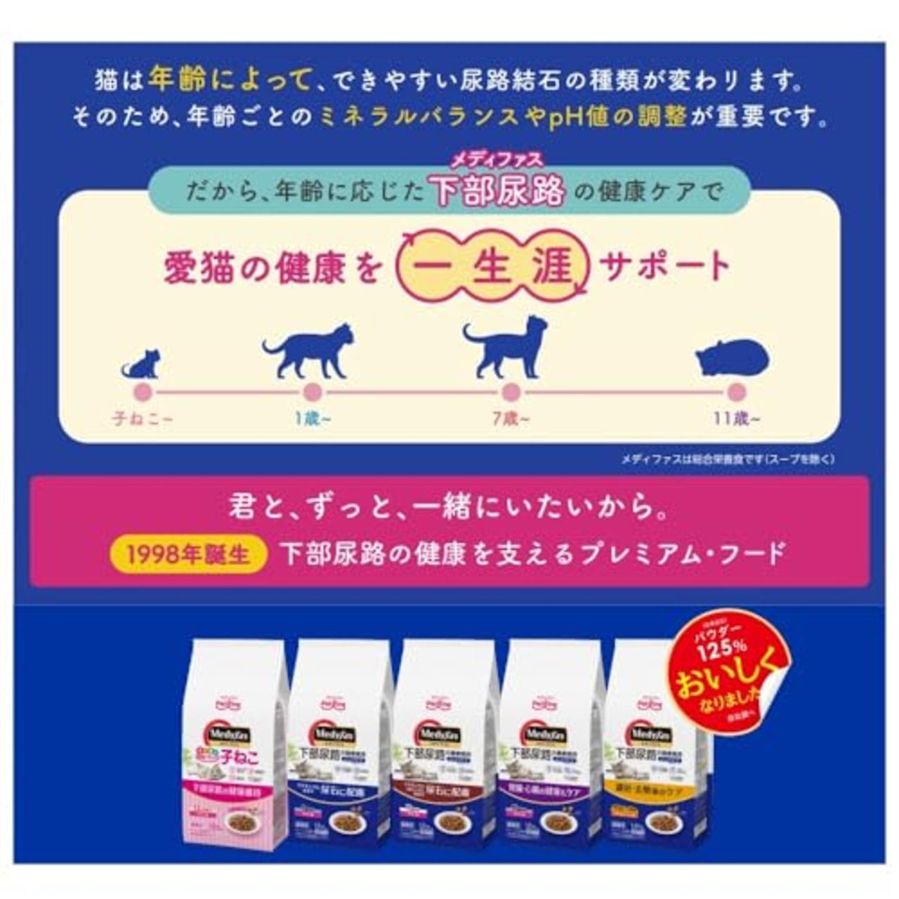 メディファス キャットフード 11歳から チキン味 【下部尿路/ｐHコントロール/麻布大学共同開発/国産/アルミ小分け】 1.5kg(250g×6)
