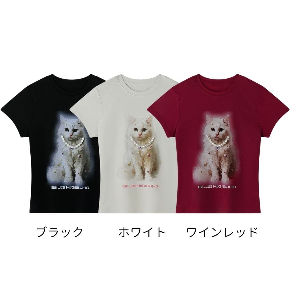 猫に真珠Tシャツ E00671 | EMMA GRAND