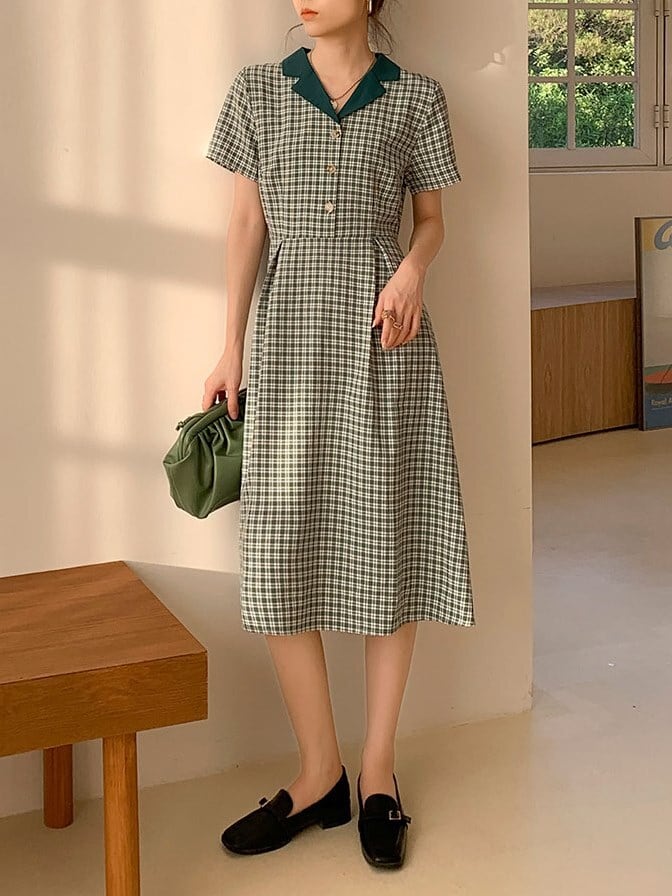 Green Check Pattern Dress(グリーンチェック柄ワンピース)one028