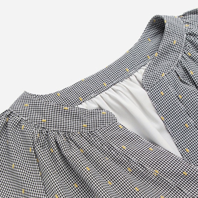 gingham check embroidered long shirt one-piece dress J00066