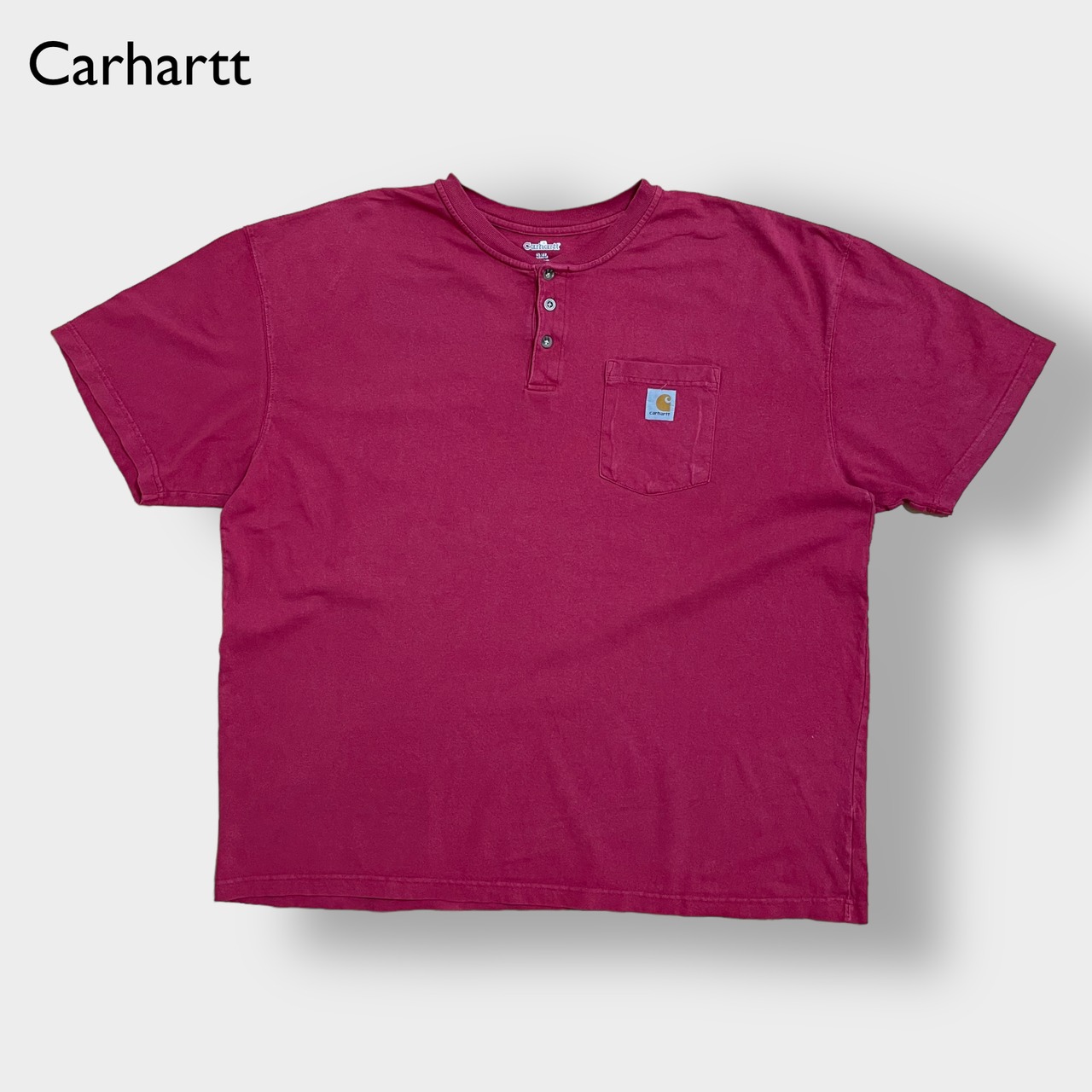 【Carhartt】MEXICO製 2XL ビッグシルエット ワンポイント ヘンリーネック ポケットTシャツ ポケT カーハート バーガンディ 半袖 夏物 US古着