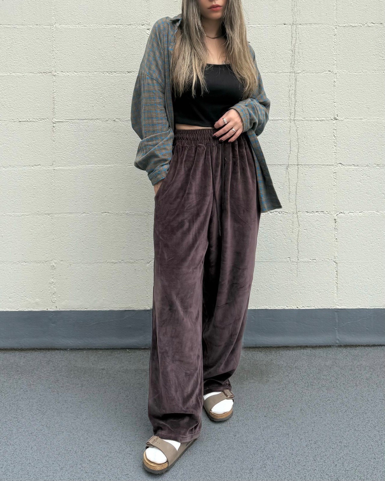 calm side line velour track pant <2color>