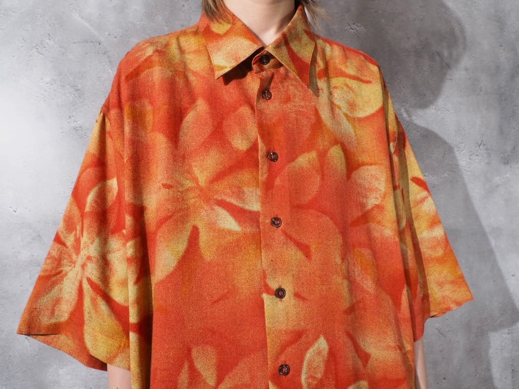 Haupt Flower printed Box silhouette drape shirt (made in Germany)