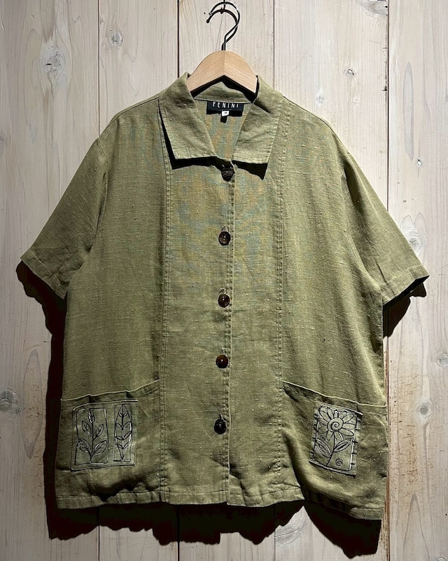 【a.k.a.C.a.k.a vintage】Flower Print Design Vintage S/S Linen Shirt Jacket