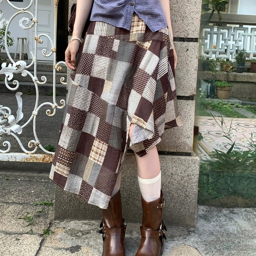 ランダムチェック柄アシメフリルスカート ・10861