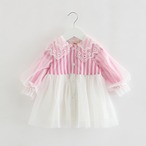 ストライプのボリュームスリーブワンピース(ピンク)