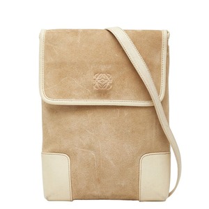 ロエベ アナグラム 斜め掛け ショルダーバッグ ベージュ ホワイト スウェード レザー レディース LOEWE 【中古】