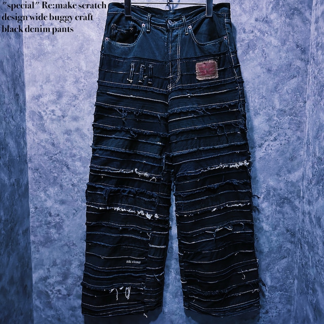 【doppio】"special" Re:make scratch design wide buggy craft black denim pants
