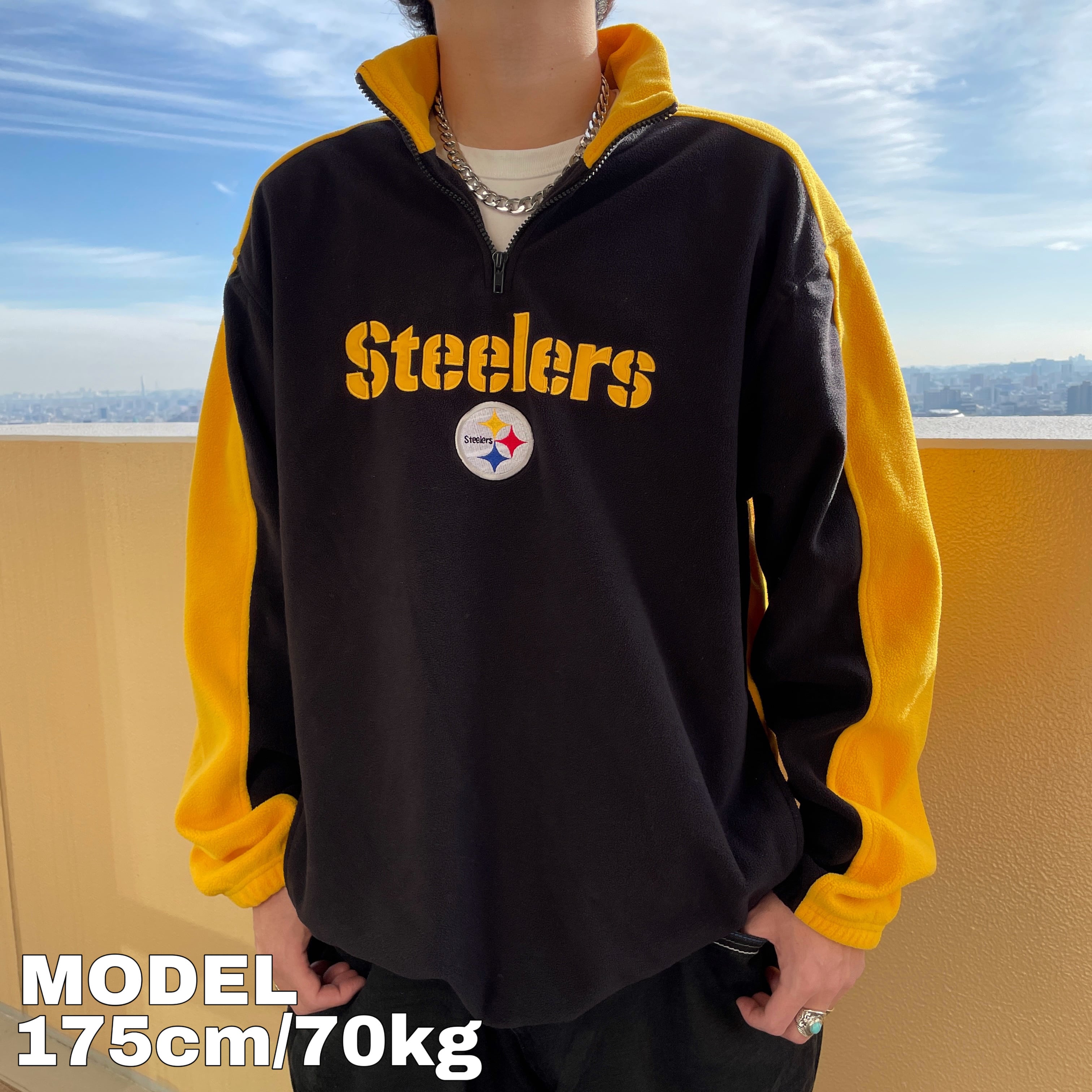 NFL Steelers チームロゴ ハーフジップフリース？スウェット？ワンポ-