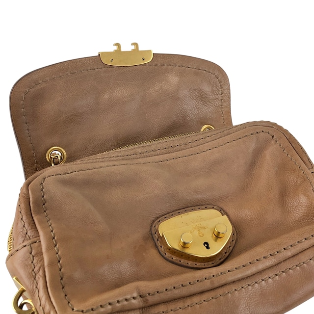 PRADA プラダ ショルダーバッグ ブラウン フロントロック レザー チェーン vintage ヴィンテージ オールド gkm4zp