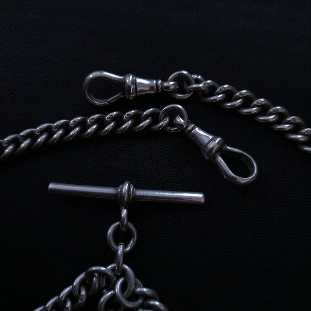 Antique Sterling Silver T-bar Double Albert Watch Chain UK 41cm