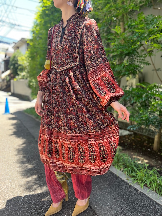 70s indian cotton brown dress ( ヴィンテージ インドコットン ブラウン ワンピース )
