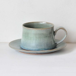 Ivy Pottery 山下智子 cup & saucer b&g（017）