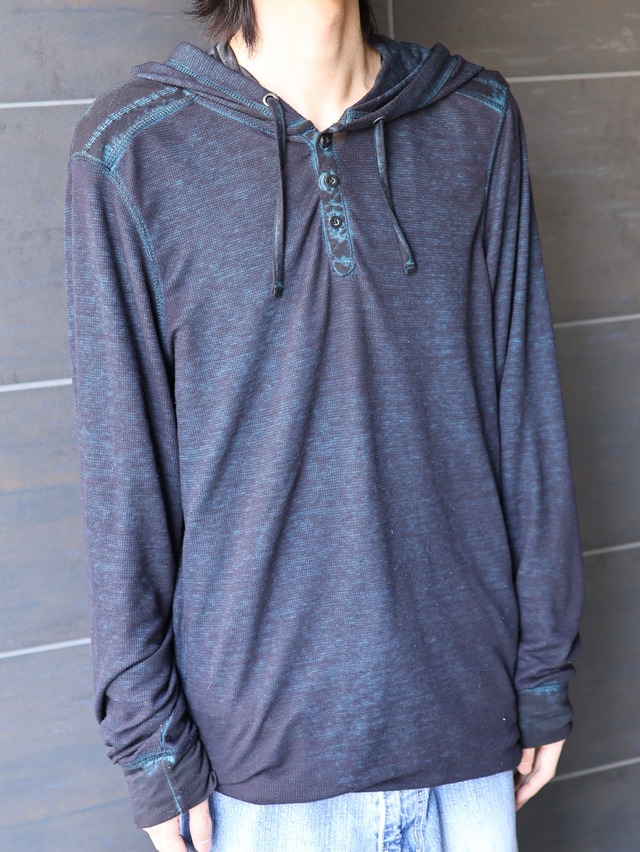 marbling henley neck hoodie