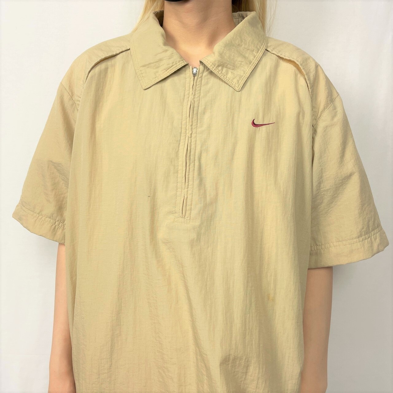 00年代 NIKE ナイキ スモールスウォッシュ 半袖 ハーフジップ プル 