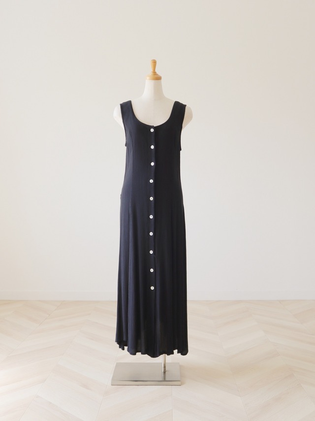 ●front shell button rayon dress