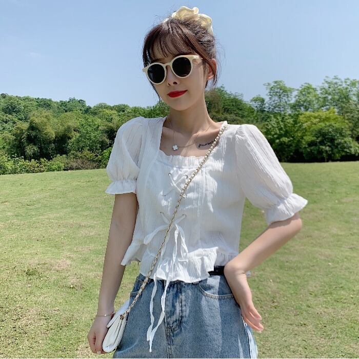 シャツ スプリングサマーショートカラースタイルトップス 春物 夏物 スクウェア 1号婦人56063345672