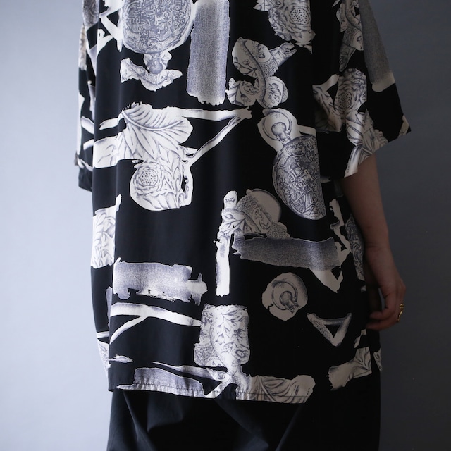 flower art motif full pattern loose silhouette h/s open-collar shirt