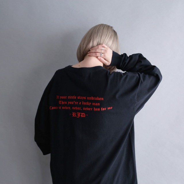 front and sleeve and back good printed l/s tee