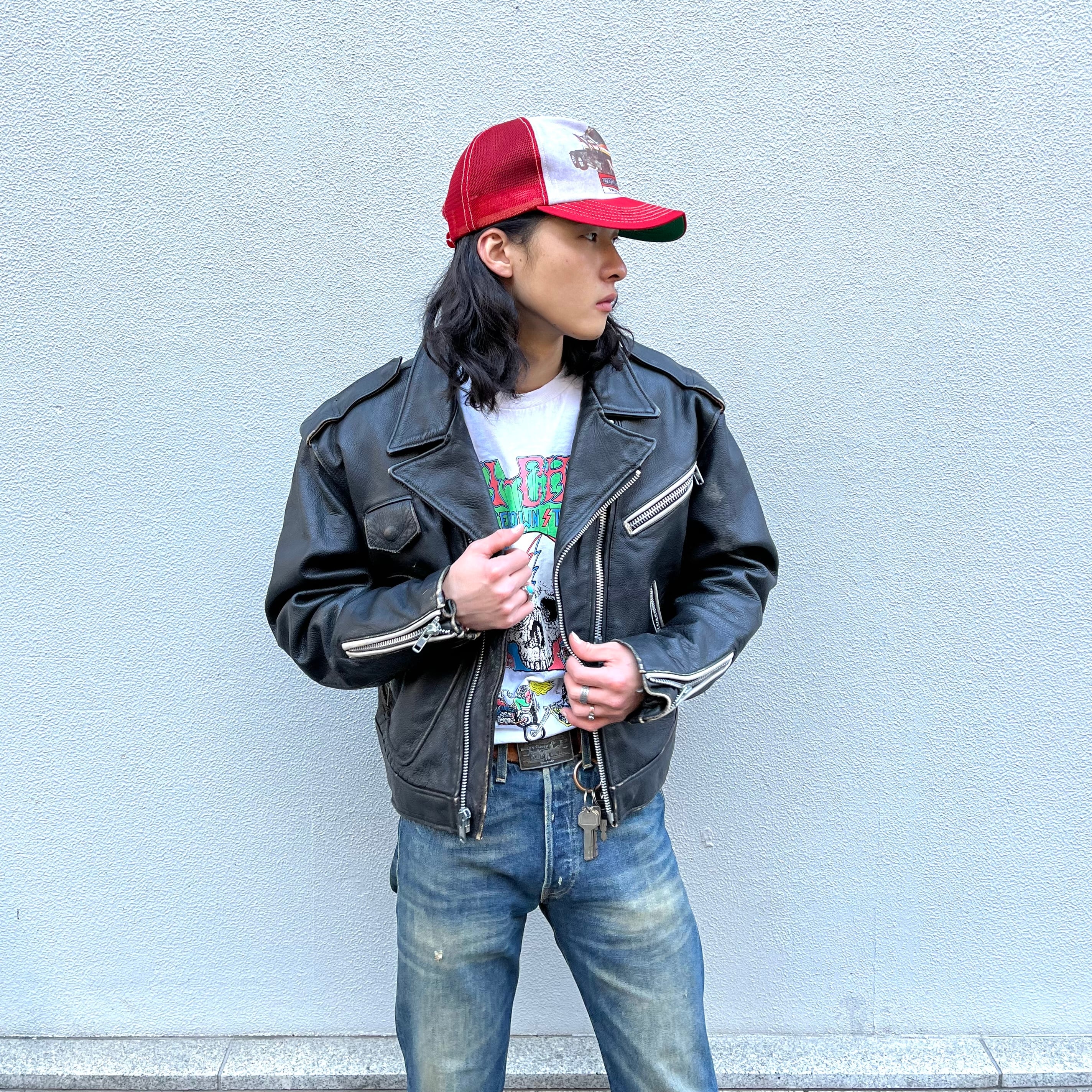 80年代 size : M【CHEVIGNON】シェビニオン レザージャケット ダブル 