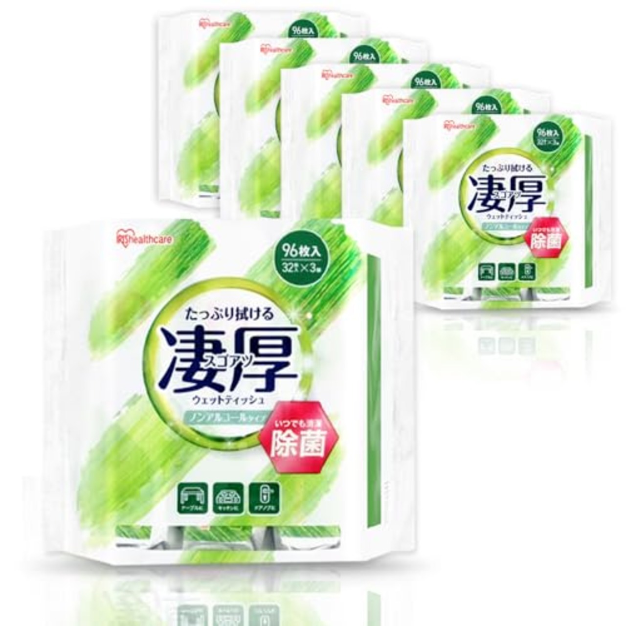 アイリスオーヤマ(IRIS OHYAMA) ウェットティッシュ ノンアルコール 厚手 凄厚 576枚(32枚×18個) 除菌 コンパクト 掃除 持ち歩き 携帯 破れにくい WTP-32N3P6