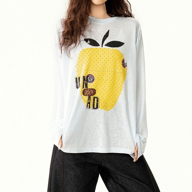 フルーツモチーフリラックスロングスリーブTシャツ 2col R02587