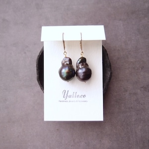 再入荷【K14gf】Fishtail Baroque Pearl Earrings/オイスターバロックパール フレンチピアス(Black)