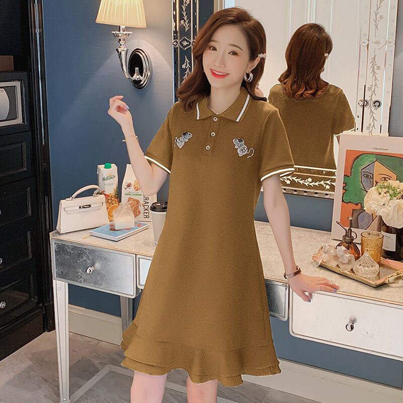 【新作】【送料無料】 マタニティドレス2020夏の新しい襟漫画ルーズドレス小さな新鮮なミドル丈ドレス妊婦-アリババ サマー 夏物 expec272670795297