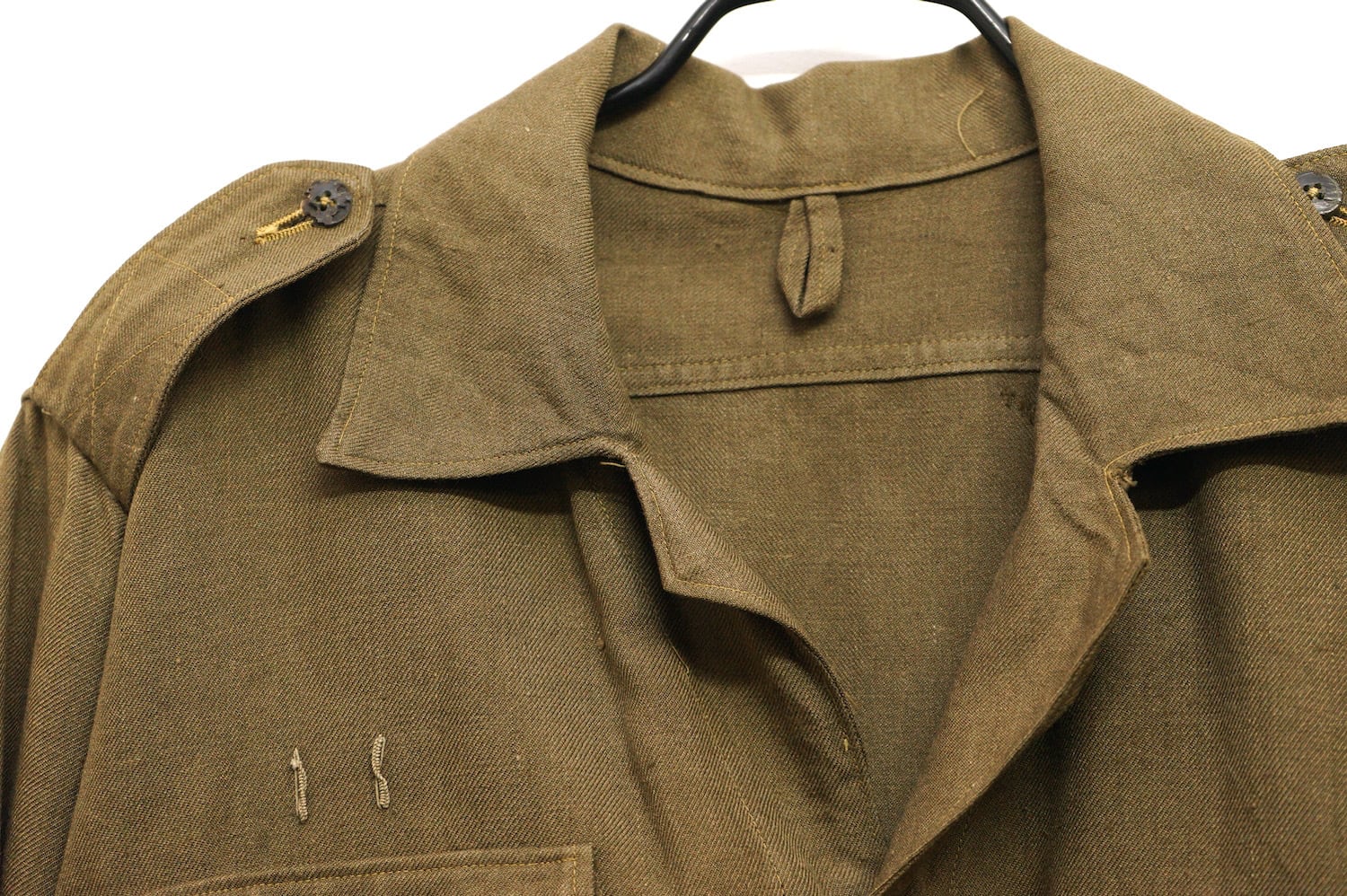 1646 ヴィンテージ エポレットシャツ 昭和レトロ 当時物 カーキ 軍服