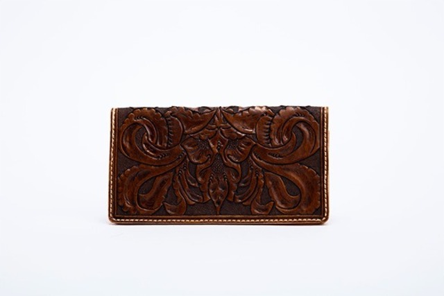 Carving The Fall Leather Long Wallet Italian Brown - メイン画像