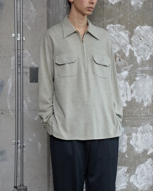 vintage half zip wool pullover shirt / light grey / side gussets / twin flap pockets