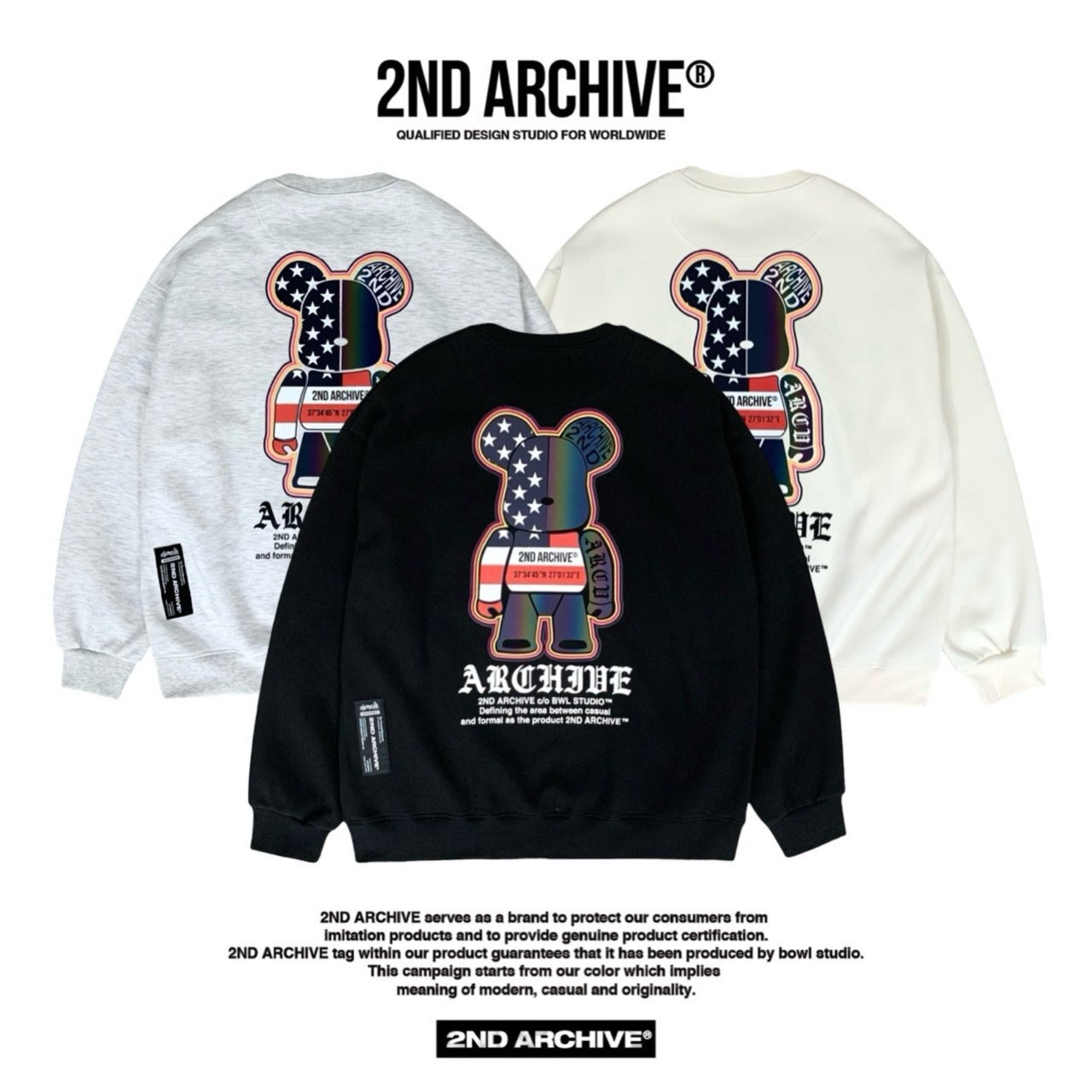 トレーナー アメリカンベア ユニセックス リフレクター 2ND033 セカンドアーカイブ