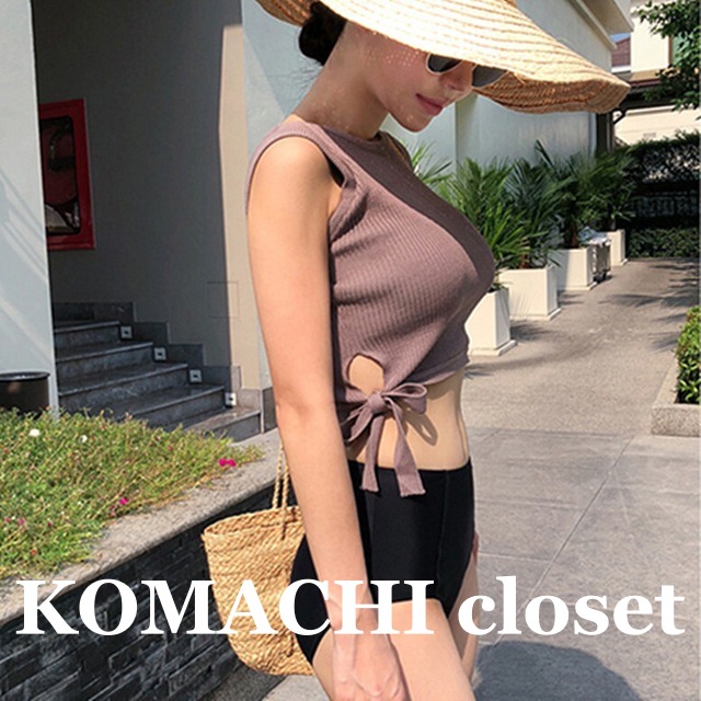 【送料無料】 タンキニ ハイウエスト ビキニセット 水着 ニットトップ  韓国 レディース  リブニット サイドリボン ノンワイヤー パッド付き 露出控えめ 背中隠れる 背中カバー オルチャン おしゃれ お洒落 大人女子 オトナ女子 大人っぽ 大人かわいい 大人可愛い ナチュラル モダン M L XL 茶色 ブラウン 黒 ブラック 無地 夏 海 ビーチ プール 室内プール リゾート 旅行 20代 30代 40代 女性用 ママ 体型カバー 脚長 美脚 スタイルアップ   トレンド インスタ映え