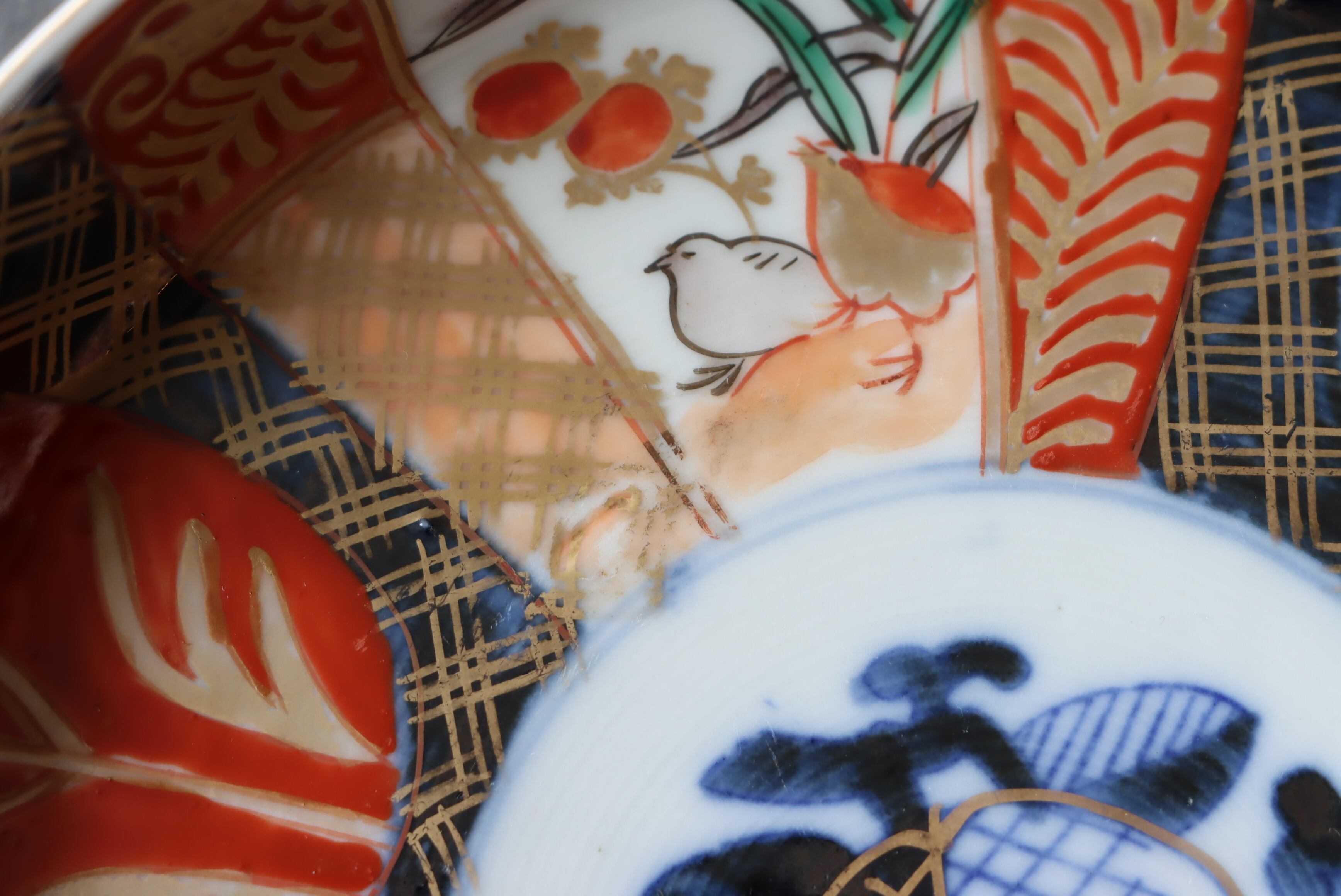 伊万里焼 色絵 桃手 花鶉文 中皿 五寸/Imari medium size plate | (有