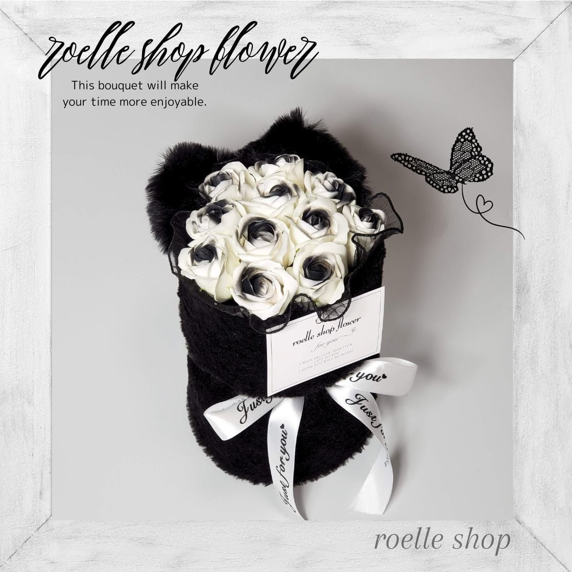 N-MS2 ねこ耳 ブラック もこもこ ソープフラワー ワンホンブーケ