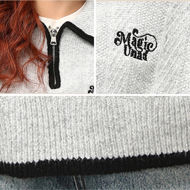 gray half-zip knit　グレーハーフジップニット　J1493