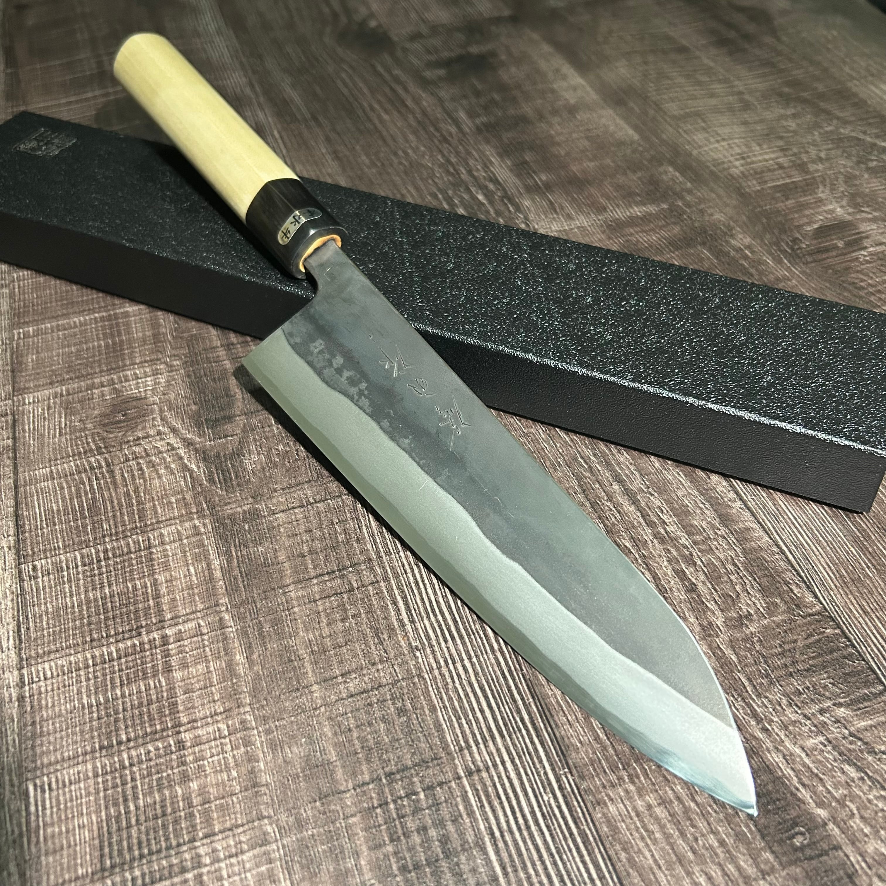 "Shuji Toyama" Gyuto 210mm Stainlessclad Blue2steel Kurouchi Buffalo Magnolia Handle