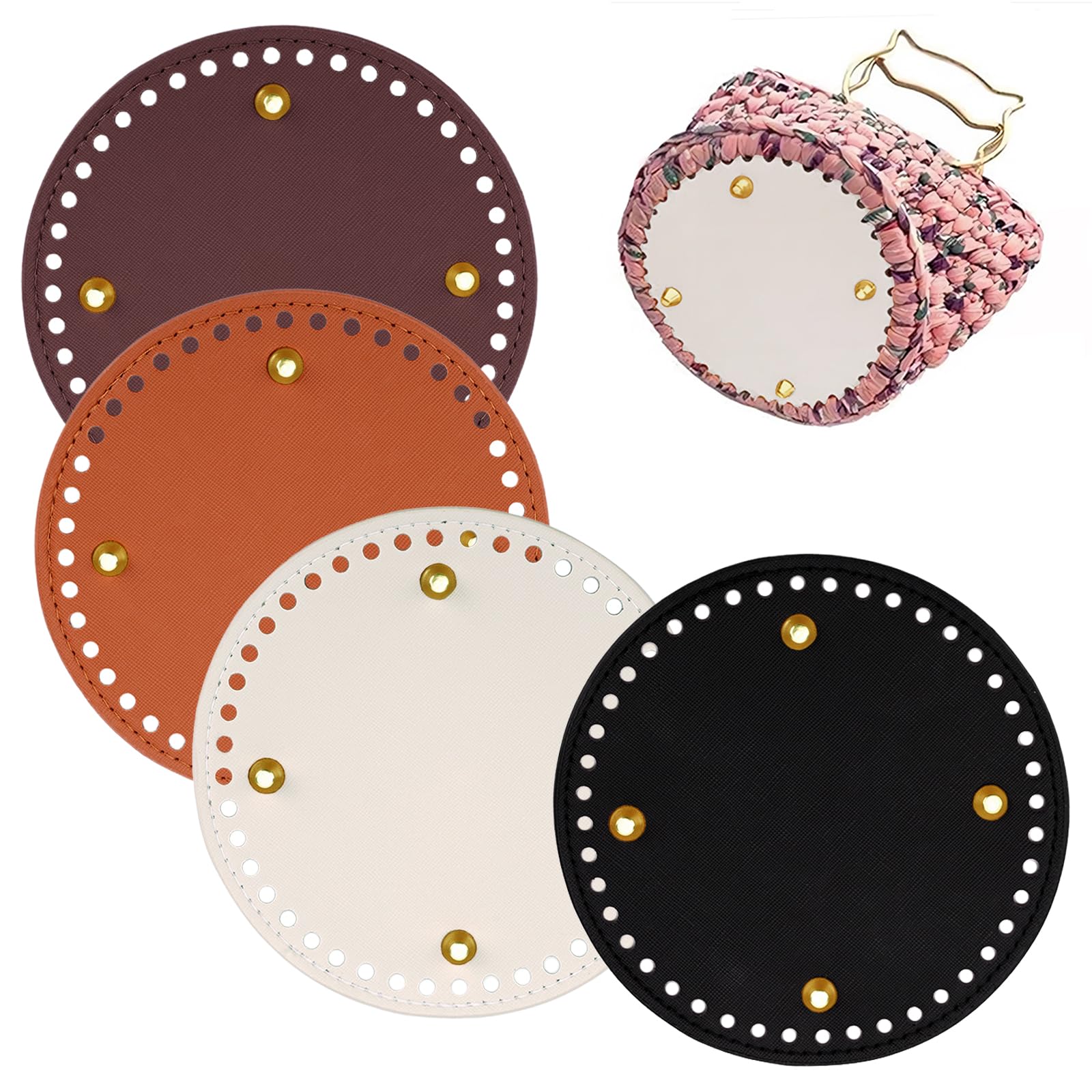 【特価処分】バッグ底板 バッグボトム 底釘付 レザー底 ハンドメイド DIY レザークラフト 財布 編みバッグ 手芸用トート バッグ用 素材 (丸形4個入り,A)