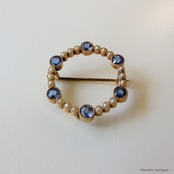 英国アンティークジュエリー 15ctゴールド 天然サファイア 真珠 サークルブローチ （ソーティングメモ付）