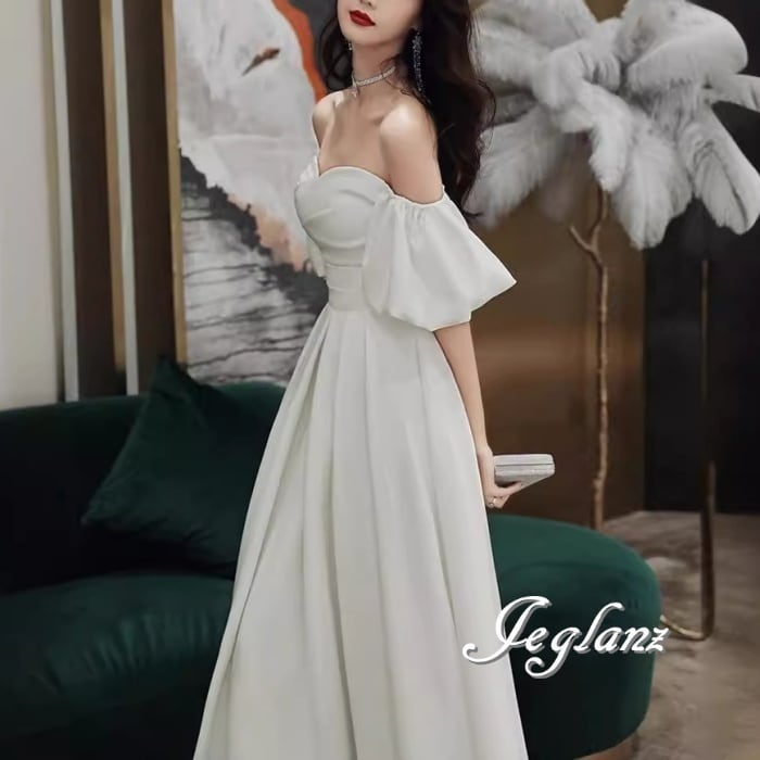 2色 パーティドレス オフショルダー 背中 編み上げ ロング/イブニング(M7015)ζ